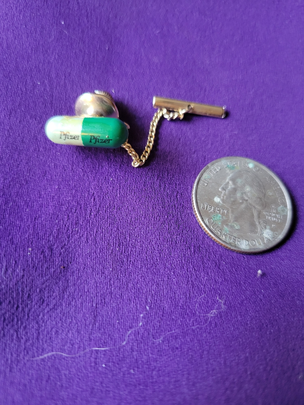 Pfizer Capsule Tie Tack - Green and White Enamel